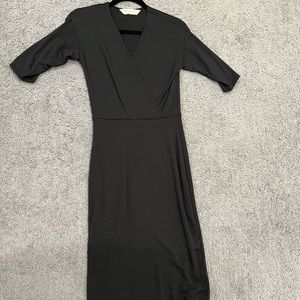 Nicole Bridger Black Wrap Front Midi Dress